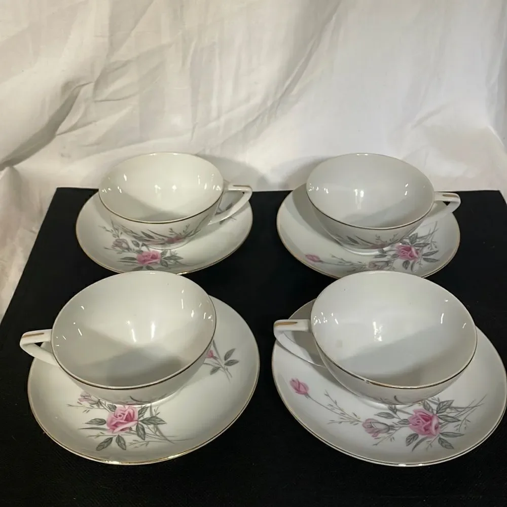 8 set golden rose fine china teacups and saucers